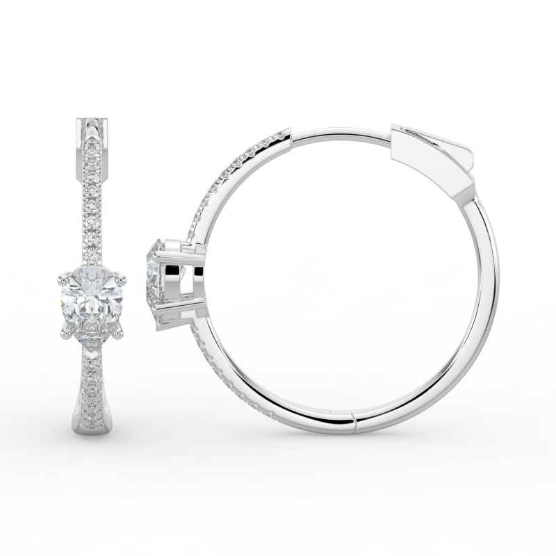 Pear Hoops with Single Stone & Pave Earrings