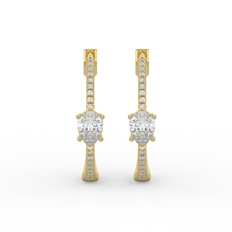 Pear Hoops with Single Stone & Pave Earrings