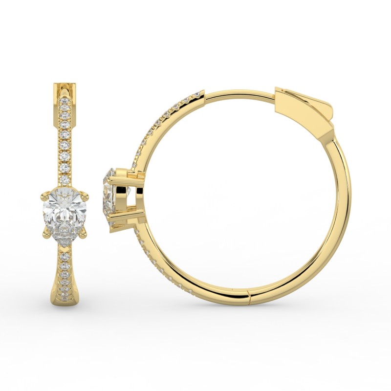 Pear Hoops with Single Stone & Pave Earrings
