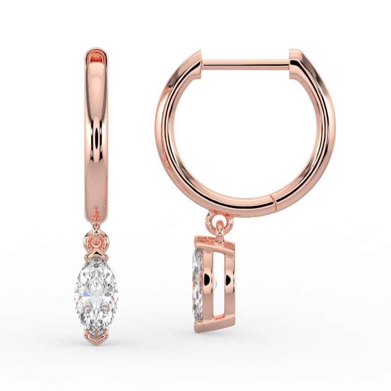 Marquise Single Stone Drop Huggies Earrings