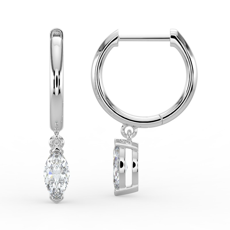 Marquise Single Stone Drop Huggies Earrings