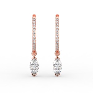 Marquise Single Stone Drop Huggies with Diamonds Earrings