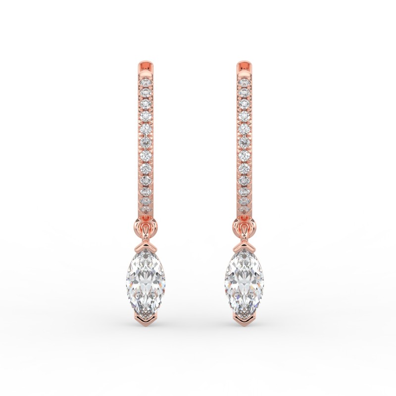 Marquise Single Stone Drop Huggies with Diamonds Earrings