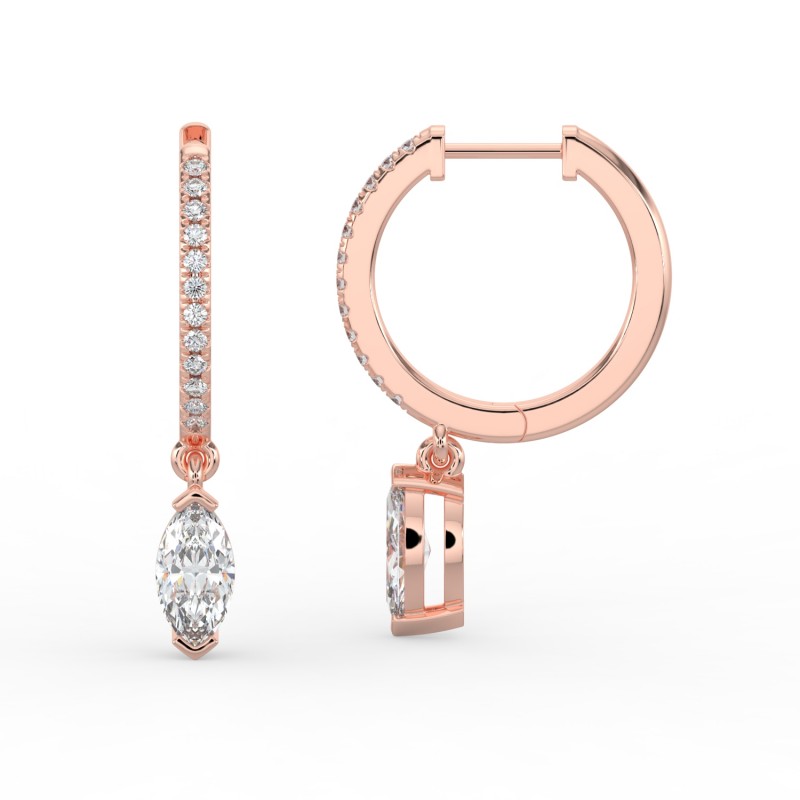 Marquise Single Stone Drop Huggies with Diamonds Earrings
