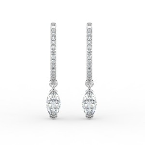Marquise Single Stone Drop Huggies with Diamonds Earrings
