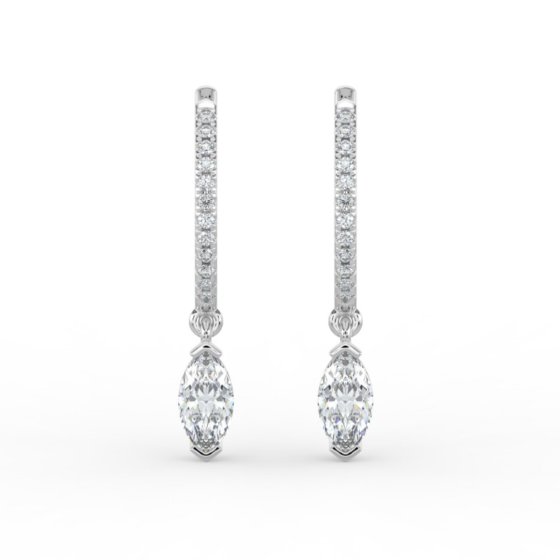 Marquise Single Stone Drop Huggies with Diamonds Earrings