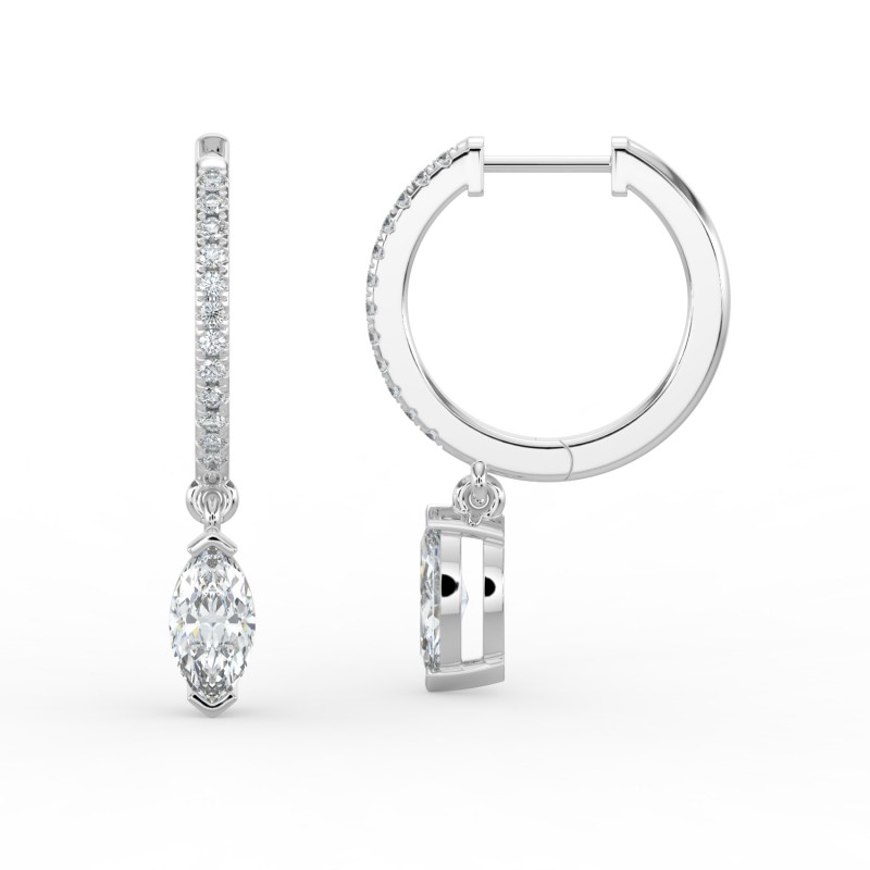 Marquise Single Stone Drop Huggies with Diamonds Earrings