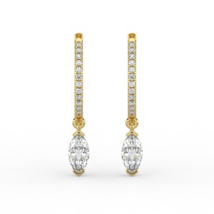 Marquise Single Stone Drop Huggies with Diamonds Earrings