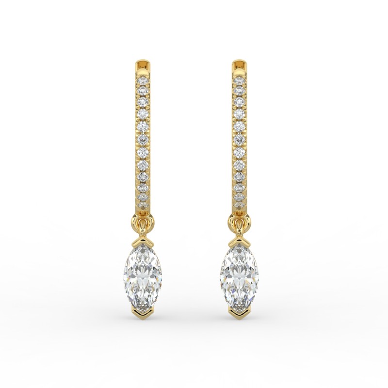 Marquise Single Stone Drop Huggies with Diamonds Earrings