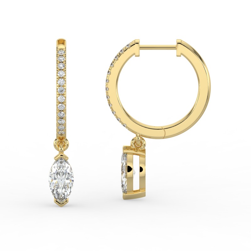 Marquise Single Stone Drop Huggies with Diamonds Earrings
