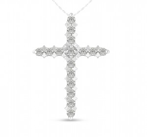 14KT Tulip Flower (TM) White Gold Cross 0.50 CTW