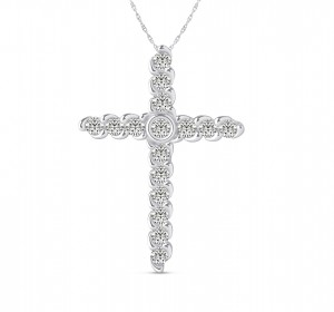 14KT Rain Droplet (TM) White Gold Cross 1 CTW