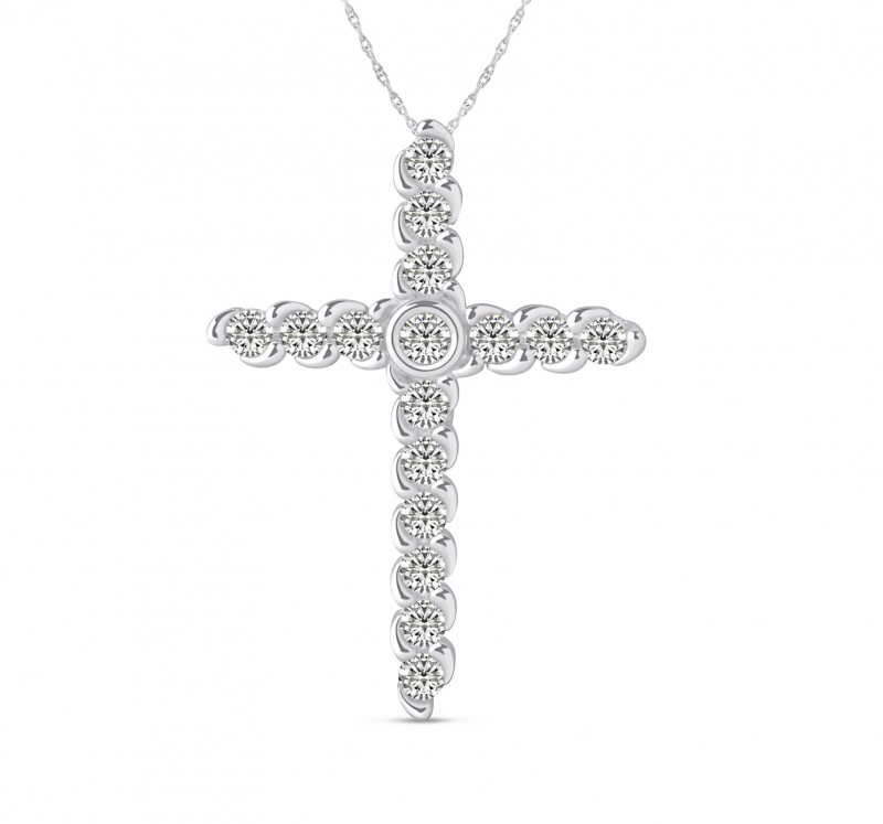 14KT Rain Droplet (TM) White Gold Cross 1 CTW