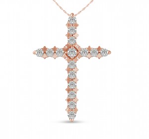 14KT Tulip Flower (TM) Rose Gold Cross 0.50 CTW