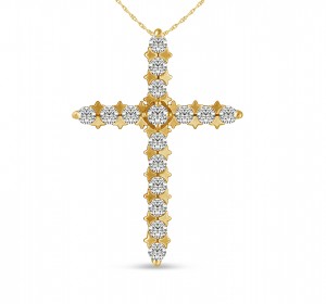 14KT Tulip Flower (TM) Gold Cross 0.50 CTW