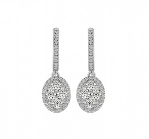 14KT White Gold Classic Dangle Oval Earrings