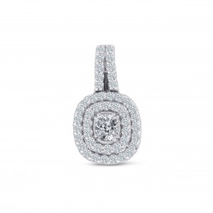 14KT White Gold Double Halo Semi Mount Necklace