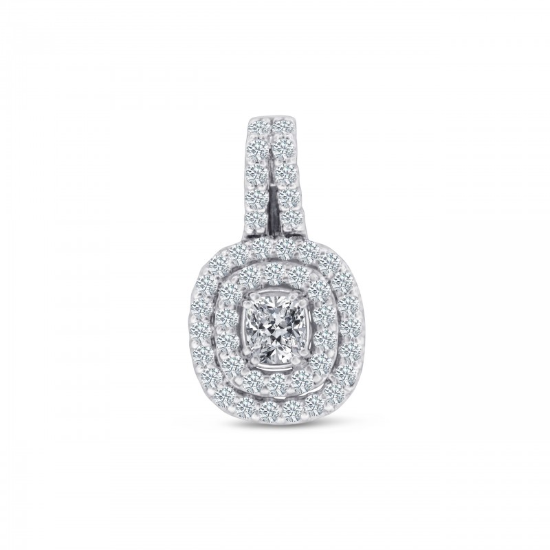 14KT White Gold Double Halo Semi Mount Necklace