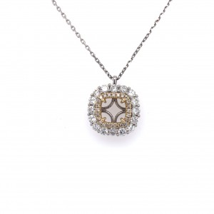14KT Two Tone Yellow and White Gold Double Halo Pendant