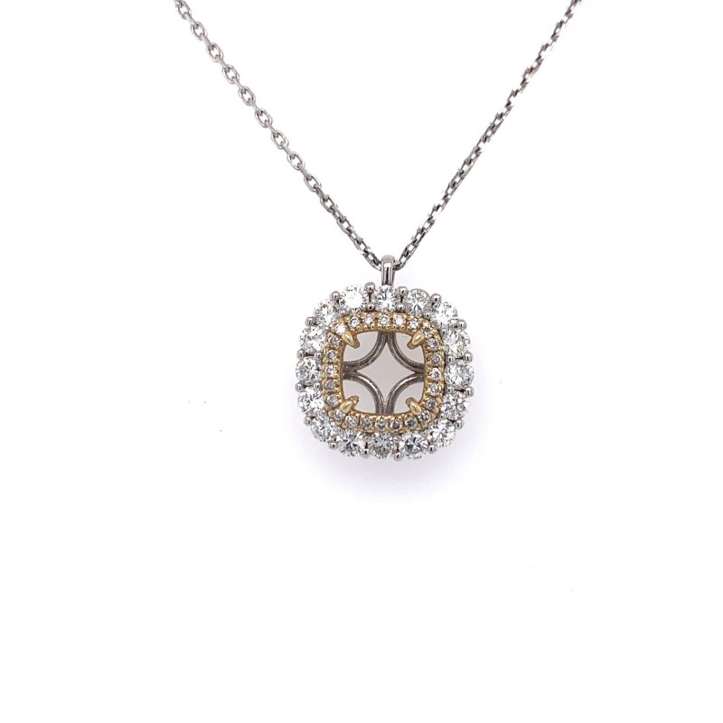 14KT Two Tone Yellow and White Gold Double Halo Pendant