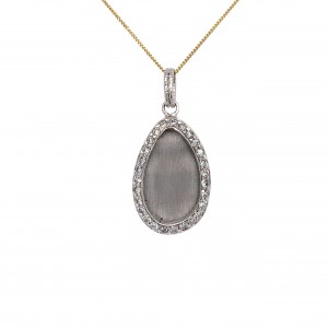 14KT White Gold Matte Pear Shape Pendant with Halo