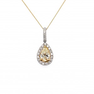 18KT White Gold Pear Shape Yellow Diamond Necklace