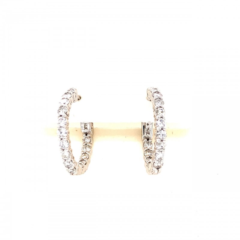 14KT White Gold Round Secure Lock Hoops