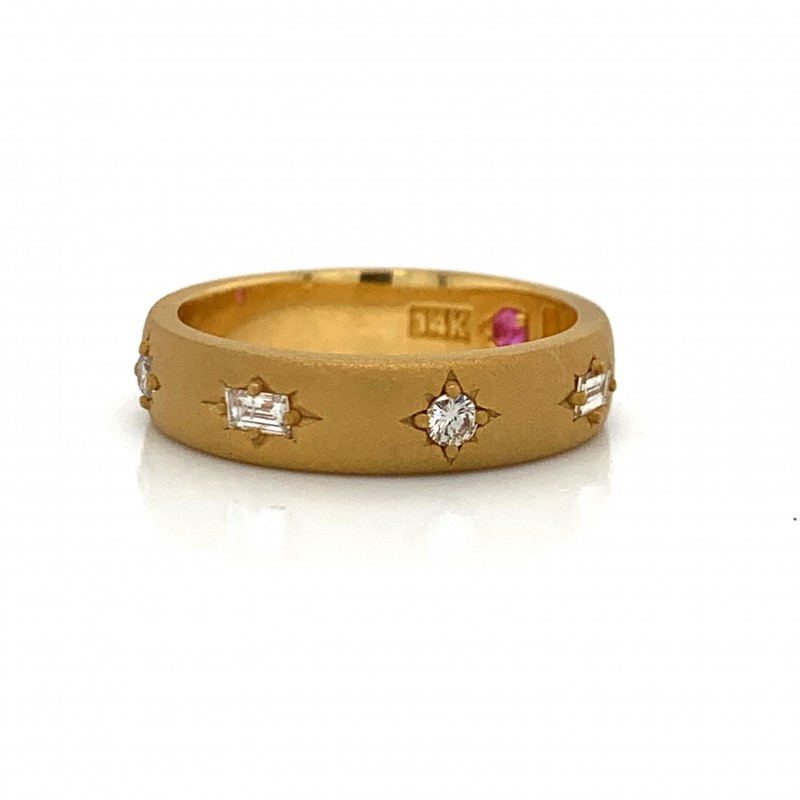 14K Gold Star Setting 5 Diamond Stacking Ring