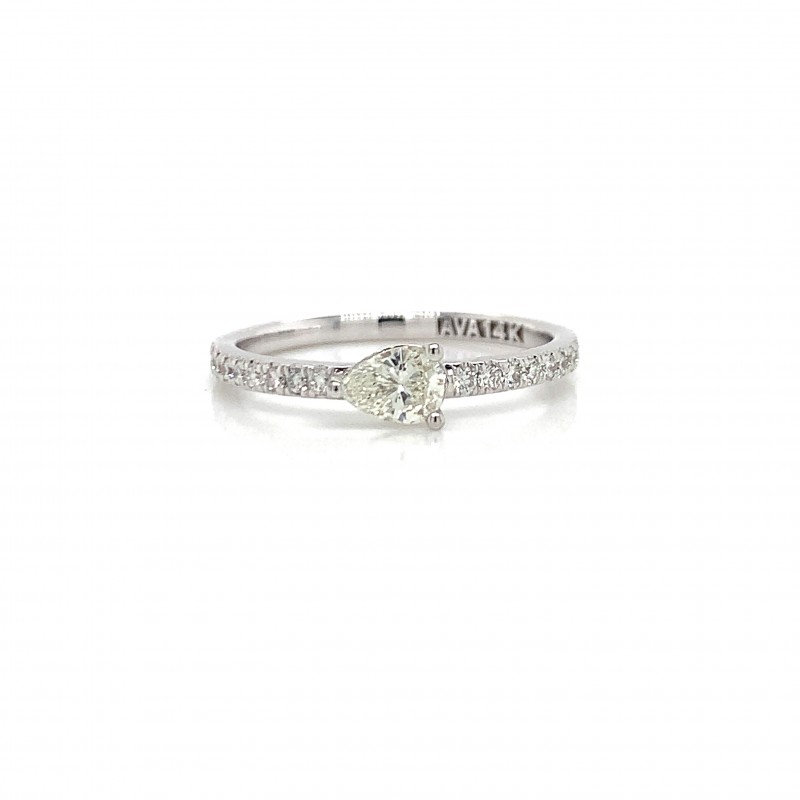 14K Solitaire East West Pear Diamond w Round Diamond On Shank