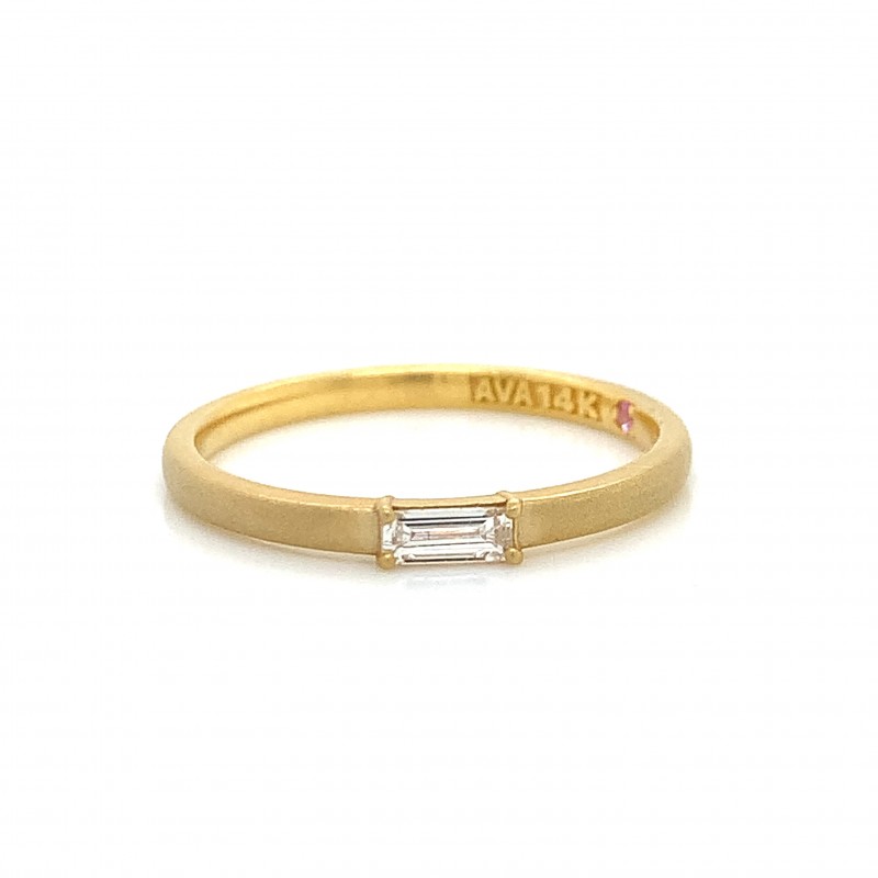 14K Single Baguette East West Petite Ring. Matte Finish