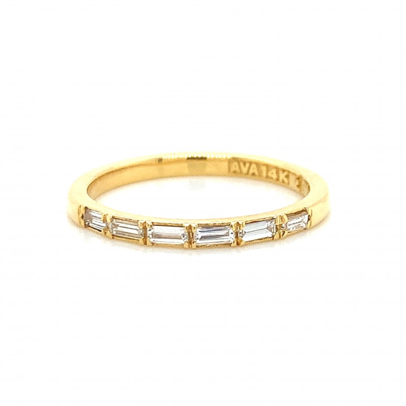 14K 6 Stone East West Baguette Diamond Wedding Ring