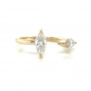 14K Gold 2 Marquise Diamond Cuff Modern Ring