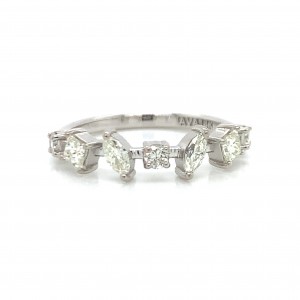 14K Asymmetrical Round Princess and Baguette Diamond Wedding Ring