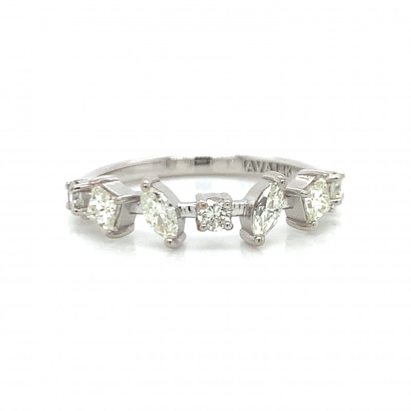 14K Asymmetrical Round Princess and Baguette Diamond Wedding Ring