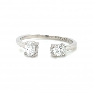 14K 2 Oval Diamond Cuff Modern Ring