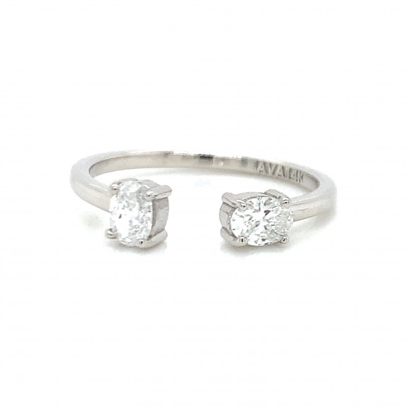 14K 2 Oval Diamond Cuff Modern Ring