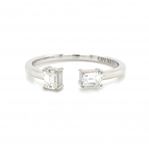 14K 2 Emerald Diamond Cuff Modern Ring