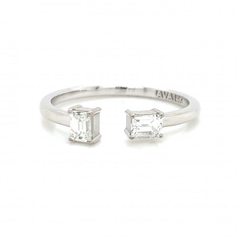 14K 2 Emerald Diamond Cuff Modern Ring