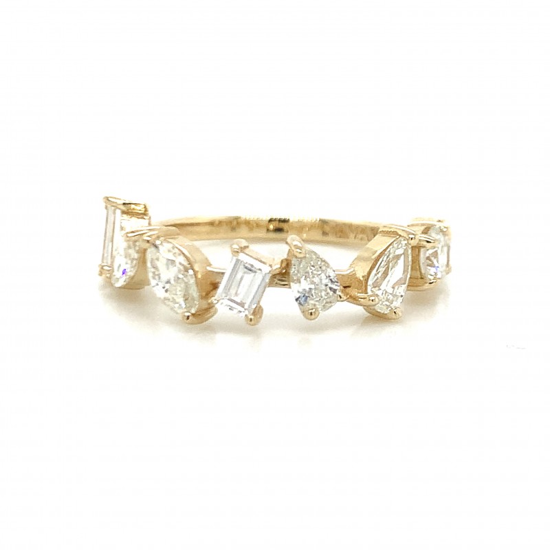 14K Asymmetrical Round, Oval, Marquise and Baguette Diamond Wedding Ring