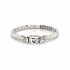 14k Baguette With Two Round Diamonds Petite Ring