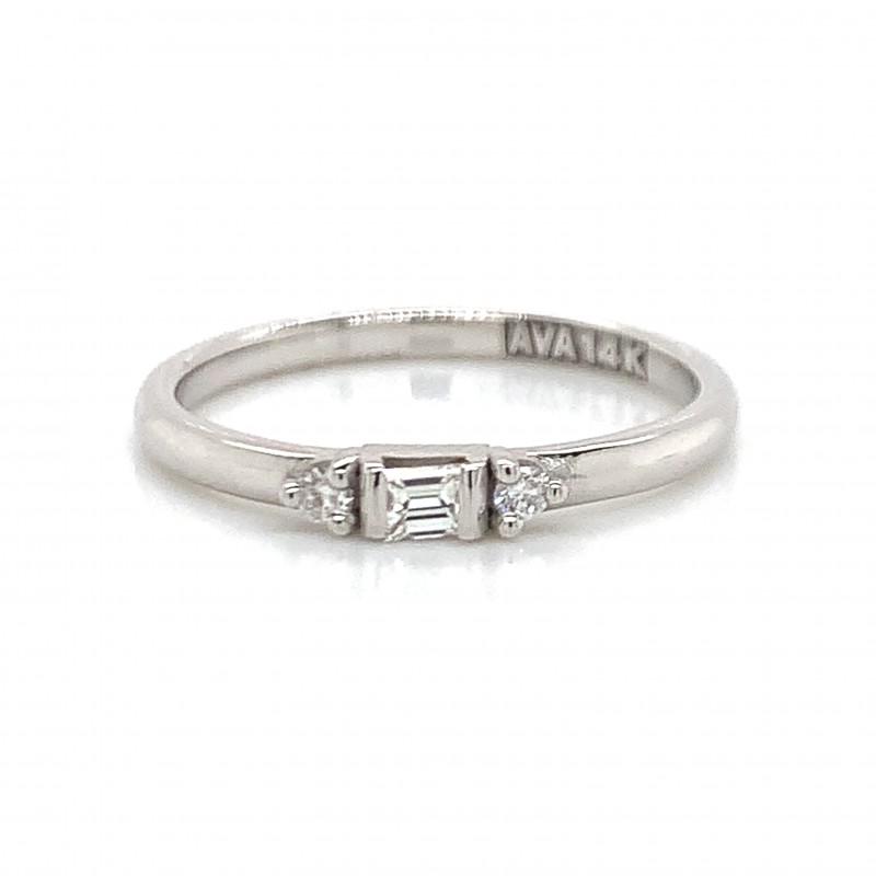 14k Baguette With Two Round Diamonds Petite Ring