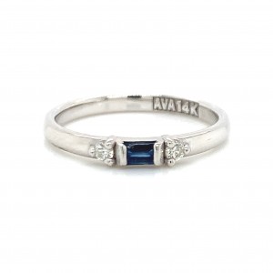 14k Emerald Color Baguette With Two Round Diamonds Petite Ring