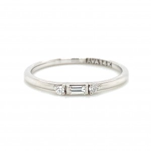 14k Baguette With Two Round Diamonds Petite Ring