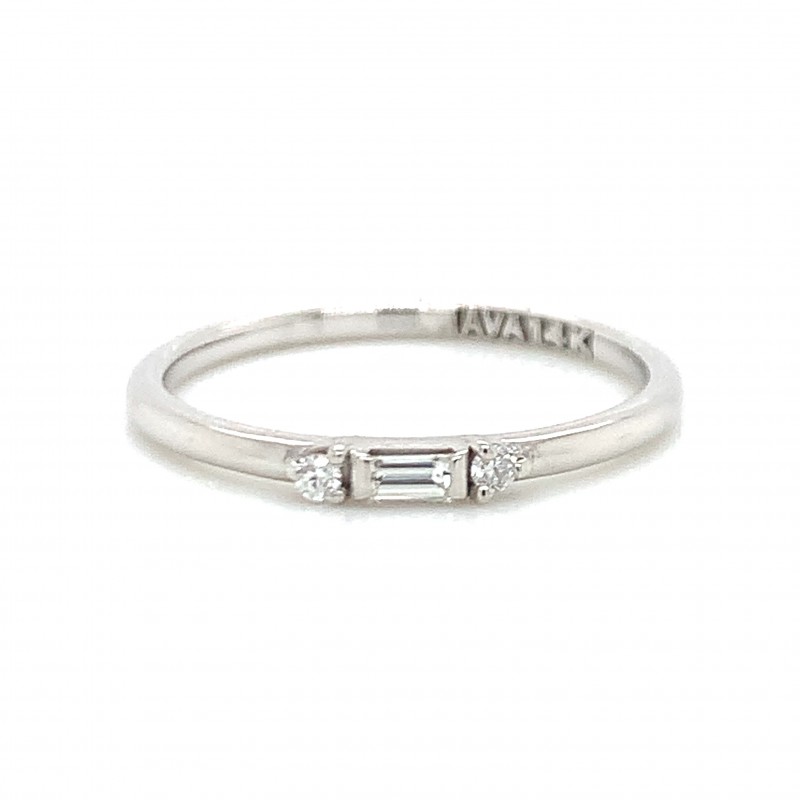 14k Baguette With Two Round Diamonds Petite Ring
