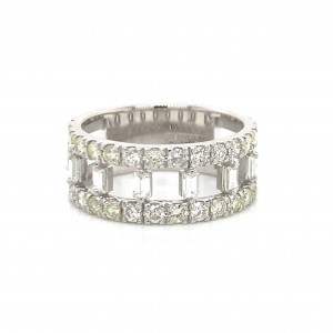 14k Double Row Micro Pave Diamond Ring with Baguette Diamond