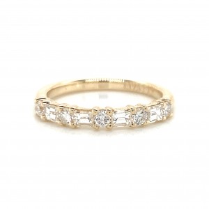 14k Gold Baguette and Round Diamond Petite Ring