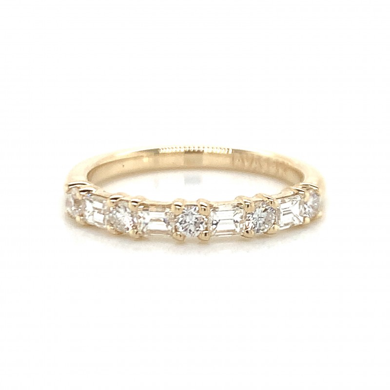 14k Gold Baguette and Round Diamond Petite Ring