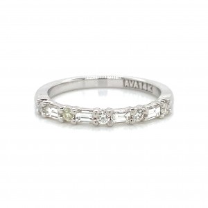 14k Baguette and Round Diamond Petite Ring