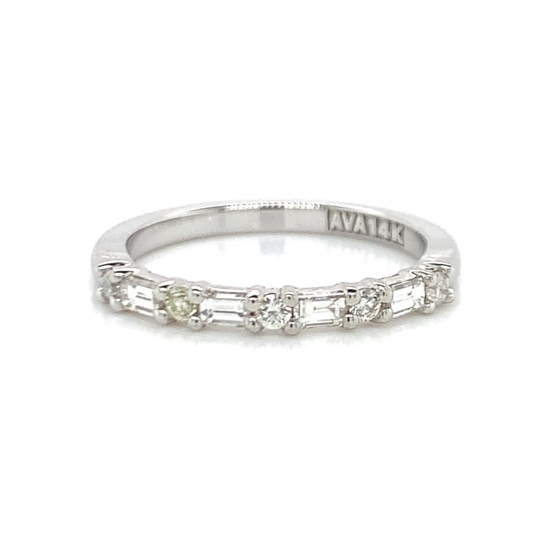 14k Baguette and Round Diamond Petite Ring