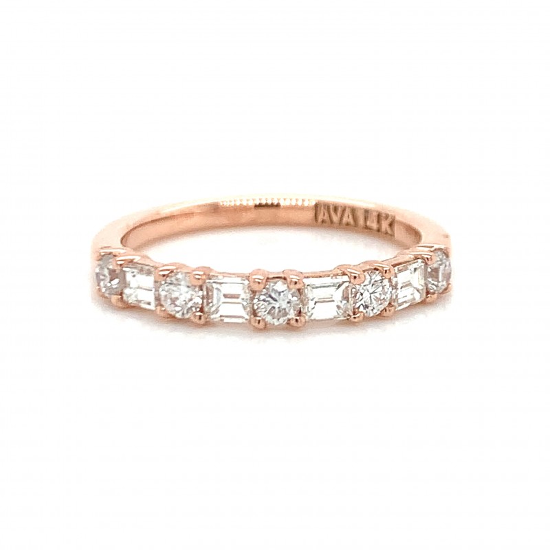 14K Rose Gold Alternating Baguette & Round Diamond Petite Ring